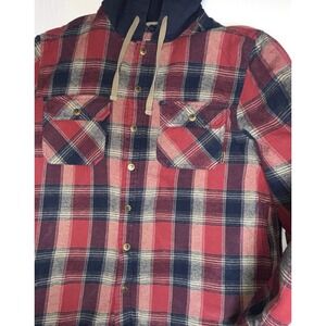 Legendary Outfitters Hooded Flannel Jacket Mens L Plaid Quilted Lined Shacket‎